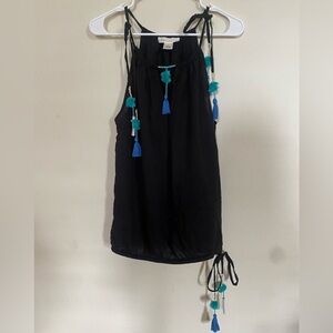 Lovestitch Black Top with Blue Tassel Accents Size S